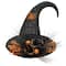 16" Black Tinsel Witch's Hat with Orange Glittered Roses Halloween Decoration